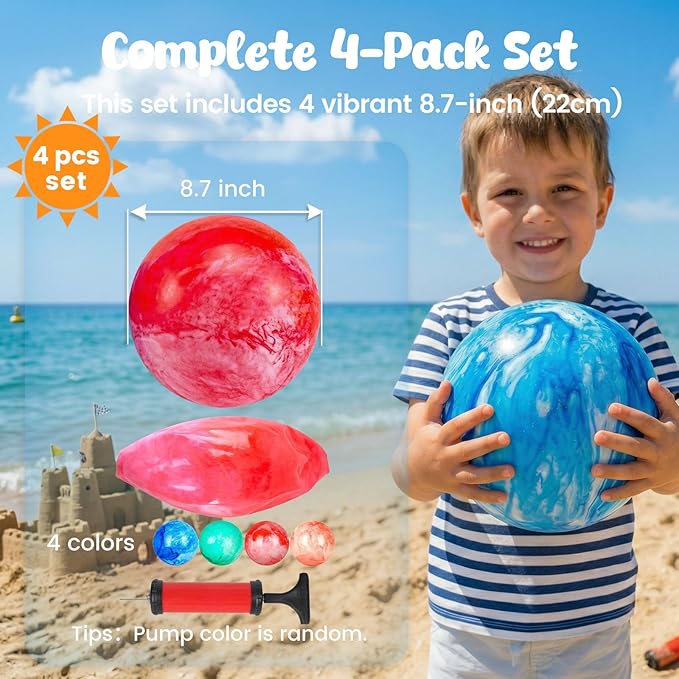 AMOR PRESENT 4PCS Playground Balls for Kids, 8.7 Inches Dodgeballs Bouncy Balls, Rubber Inflatable Kickball with Air Pump for Indoor Outdoor Sport Games