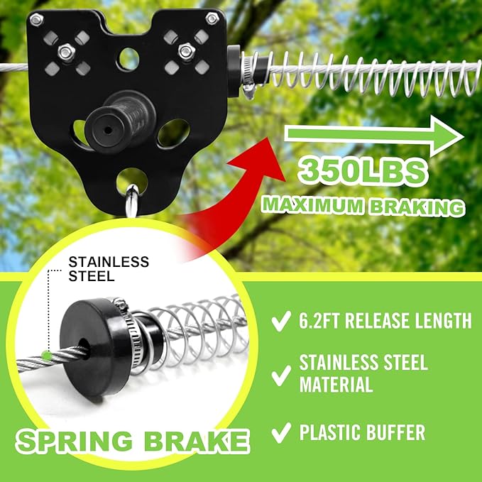 Zipline for Backyard Kids and Adults,Zipline Kits for Backyard with 80ft Cable,6ft Zipline Spring Brake and Belt,Zip line Trolley with Handle,seat and Bag