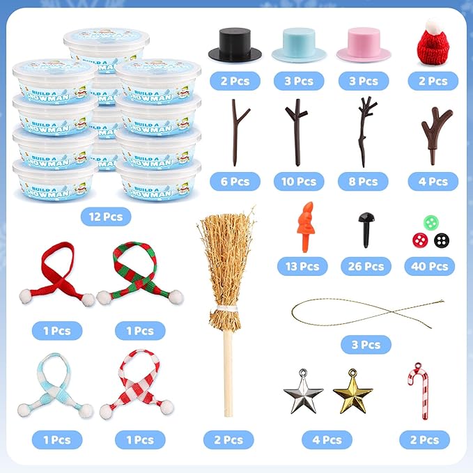 Shemira DIY Snowman Kit - Christmas Crafts for Kids, Modeling Air Dry Clay, DIY Christmas Ornaments, Party Favors & Stocking Stuffers
