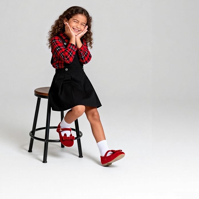 THEE BRON Mary Jane Ballet Flats - Girls' Dress Shoes with Hook & Loop Closure