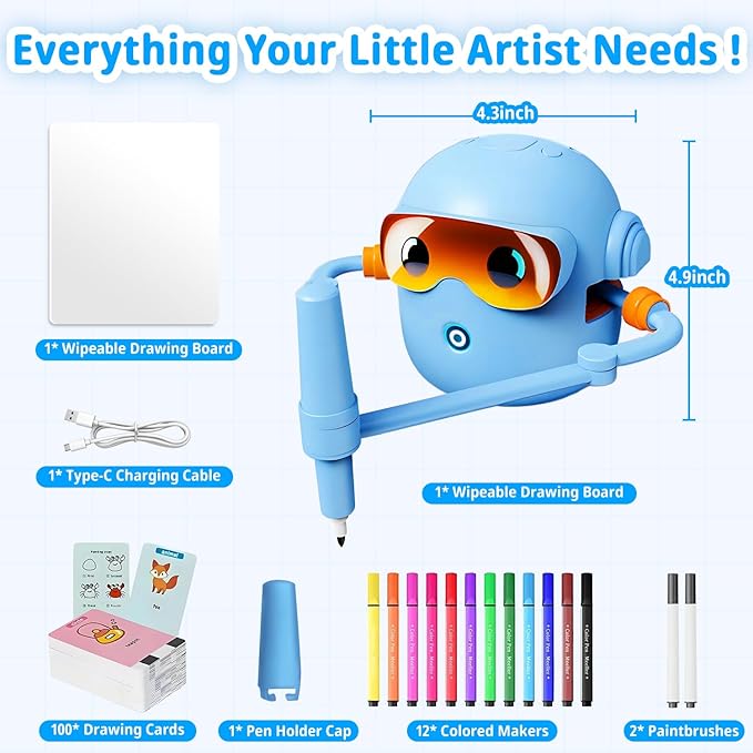 Smart Drawing Robot for Kids with 100 Cards & 12 Color Pens, Voice Interactive Educational Painting Machine, Montessori Learning Robot Toy, Fun Birthday & Holiday Present for Boys and Girls Ages 4-12