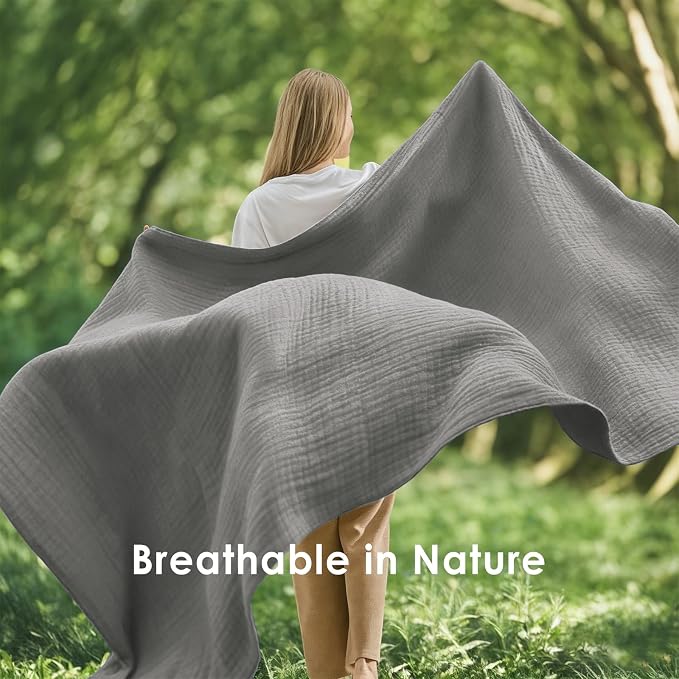 EMME Muslin Blankets for Adults Throw Blanket for Couch Breathable Gauze Soft Lightweight Airy Dark Grey Throw 50"x60"