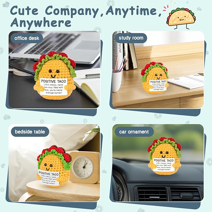 Emotional Support Crochet, Positive Crochet Taco, Encouragement Gifts for Women Men Birthday Christmas Self Care Friends Coworkers Relaxation Gift Desk Home Fall Decor Inspirational Support