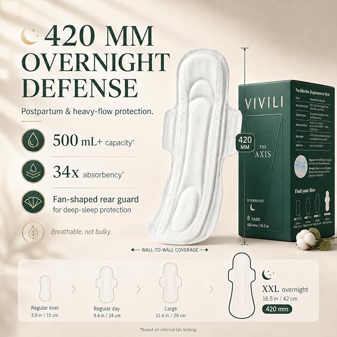 Day & Night Pads Combo XXL Overnight 16.5" + Regular 9.5" Wings | 8ct XXL Overnight 16.5" + 12ct Regular 9.5" wings. 17x drier than cotton, plant-based, unscented, sensitive skin, 20ct