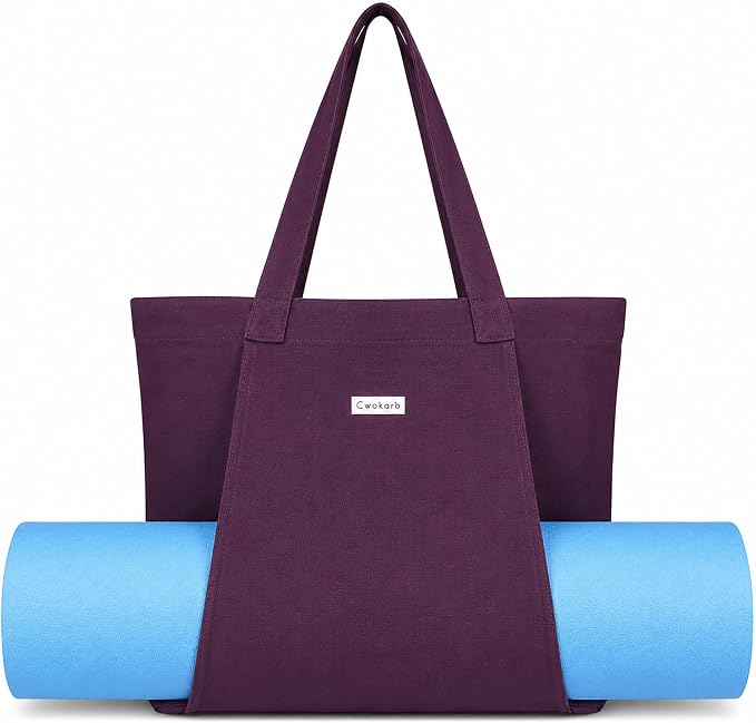 Yoga Mat Bag for Women, Pure Cotton Canvas Yoga Tote with Wet/Dry Pocket, Bottle Holder & Inner Zipper Pocket, Yoga Mat Carrier Bag for Pilates, Gym, Travel, Beach