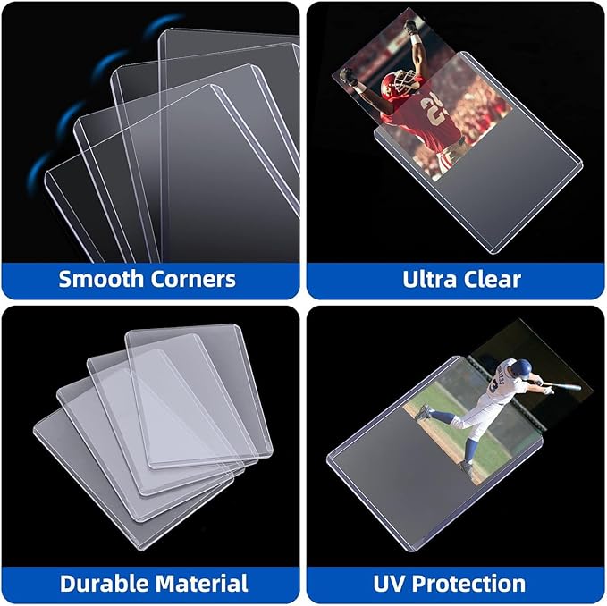 1000 Pack Card Sleeves Hard Plastic, Arjiekwei Rigid Baseball Card Holder, 3X4 Premium Sports Cards Protector, 35pt Top Cases Loads for Trading Game Cards (500 Rigid + 500 Clear)