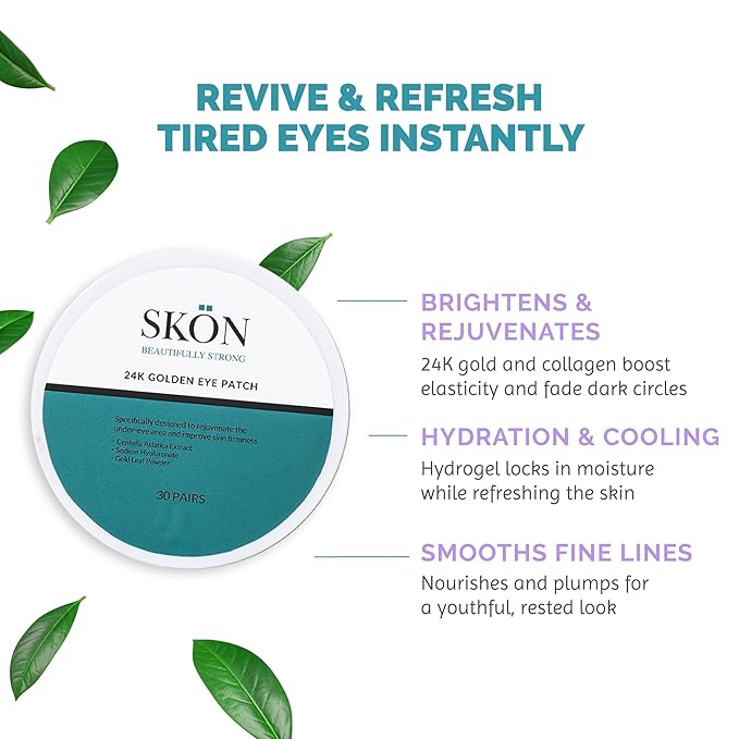 Skön Luxury Gold Under Eye Patches – 24K Gold Infused Hydrogel Eye Mask for Puffiness, Dark Circles & Wrinkles – Collagen Boosting Under Eye Treatment with Aloe Vera for Hydration & Firm, Radiant Skin