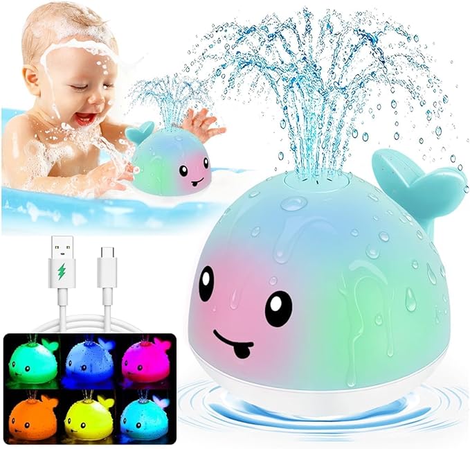 Baby Bath Toys 6-12-18 Months - Christmas Stocking Stuffers For Kids Ages 1-3 1 2 3 Year Boy Girl Gifts, Infant Baby Gifts Light Up Whale Bath Toy Sprinkler, Bathtub Water Pool Toy For Toddlers