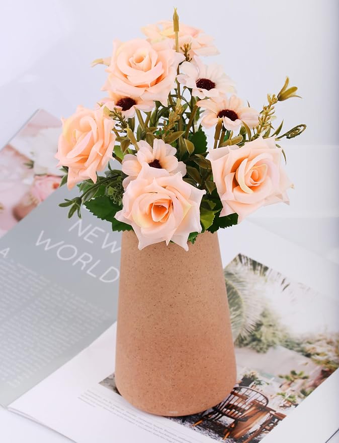 Simple Vase for Flowers Plants, Matte Vases for Modern Table Shelf Home Decor Wedding Boho Decor, 6" H Frosted Elegant Ceramic Vase for Pampas Grass Fluffy Stem Bouquet Lavender Flowers (Brown, 1)
