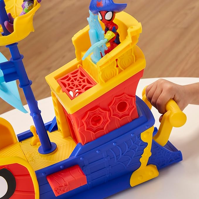 SPIDEY AND HIS AMAZING FRIENDS Marvel Water-Webs Webs Ahoy Bubble Pirate Ship Toy, 3-Inch Action Figures & Boat Playset, Super Hero Toys, 3+ Years