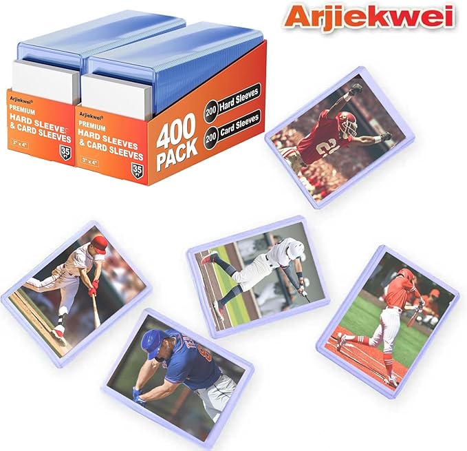 1000 Pack Card Sleeves Hard Plastic, Arjiekwei Rigid Baseball Card Holder, 3X4 Premium Sports Cards Protector, 35pt Top Cases Loads for Trading Game Cards (500 Rigid + 500 Clear)