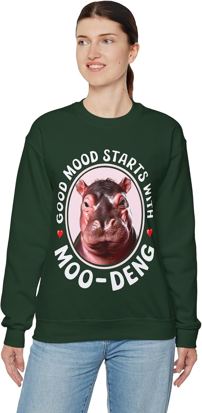 Good Mood Starts With Moo Deng Unisex Sweatshirt, Funny Moo Deng Good Mood Minimalist Men And Women Shirt