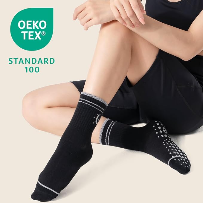 COOLMATE Pilates Socks with Grips for Women, Yoga Socks, Crew Non Slip Women for Barre, Pilates Gifts for Women