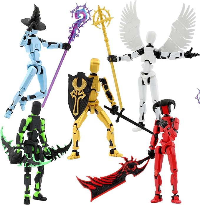 Titan 13 Action Figure Set, Already Assembled T Gold Angel 13 Action Figures 3D Printed Robo 13, Lucky 13, muñeco de acción, (5-Pack)