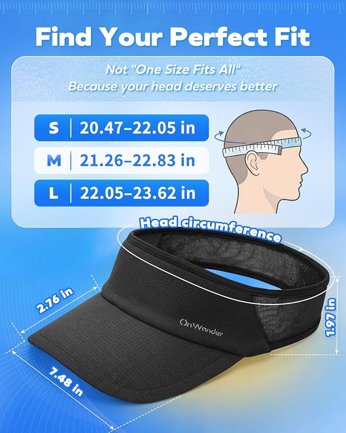 Sport Sun Visor Hat for Women Men - Lightweight Stretchy Polyester Spandex Quick Dry Sweatband Wrinkle Resistant