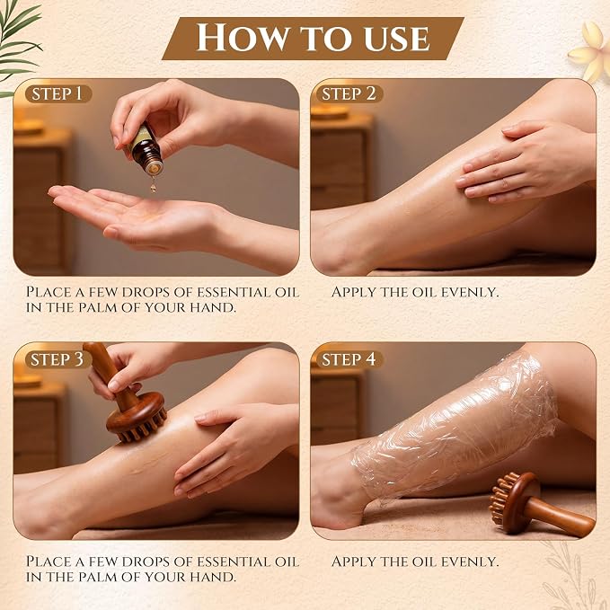 28teeth Rosewood Meridian Massage Brush for Body and Scalp, Wooden Body Massage Brush with Handle, Handheld Abdomen Massager, Spa Relaxing Gua Sha Tool for Cellulite Remover, Relaxation