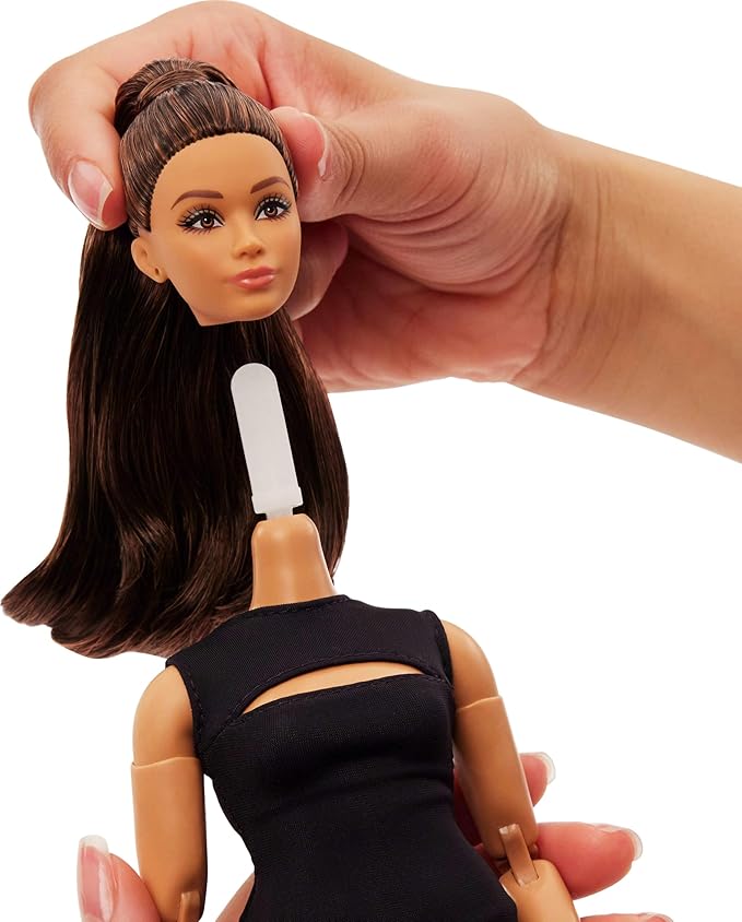 Barbie Basics Model 05 Collector Doll with Brunette Hair, Black Mini Dress & Heels, Universal-fit Fashions, Posable Curvy Body & Swappable Doll Head