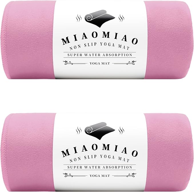 MIAOMIAO 2 Pack Non-Slip Hot Yoga Towel Set,Super Absorbent Microfiber in, 24.5" x 72" - Anti-Slip, Injury Free Design for Pilates, Yoga Mats, Exercise, and Fitness Gear Light Pink