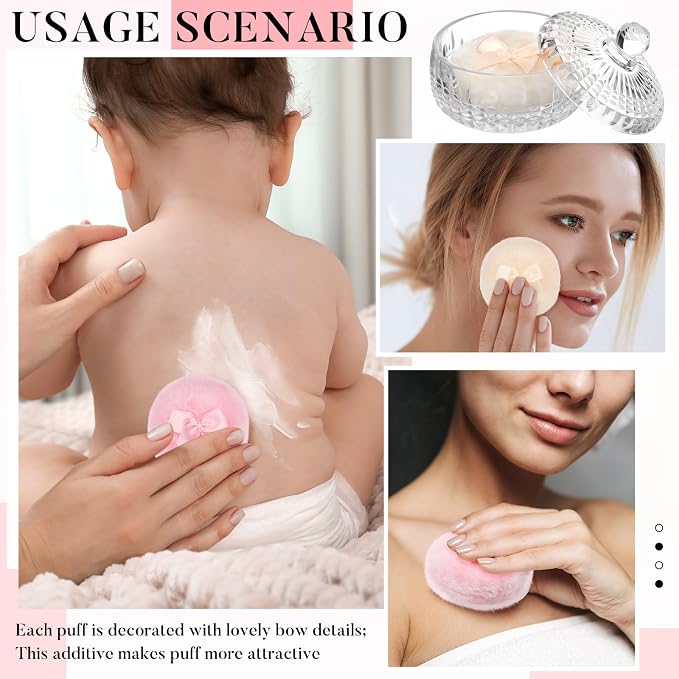 Tioncy 3 Pcs Large Body Powder Puff and Container Valentine's Day gift Powder Container with Puff Crystal Case Soft Washable Reusable Velour Face Body Glitter Wet Dry Makeup(Starry Sky,Clear)