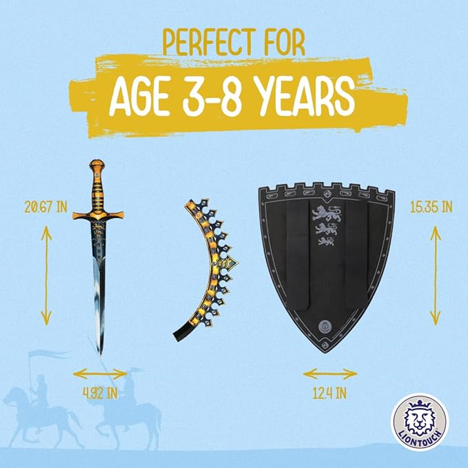 Liontouch - Triple Lion King Foam Sword, Shield & Crown for Boys – Age 3-8 Years | Medieval Toy Set for Pretend Play | Safe Weapons & Battle Accessories for Kids’ Dress Up, Cosplay & Royal Costumes