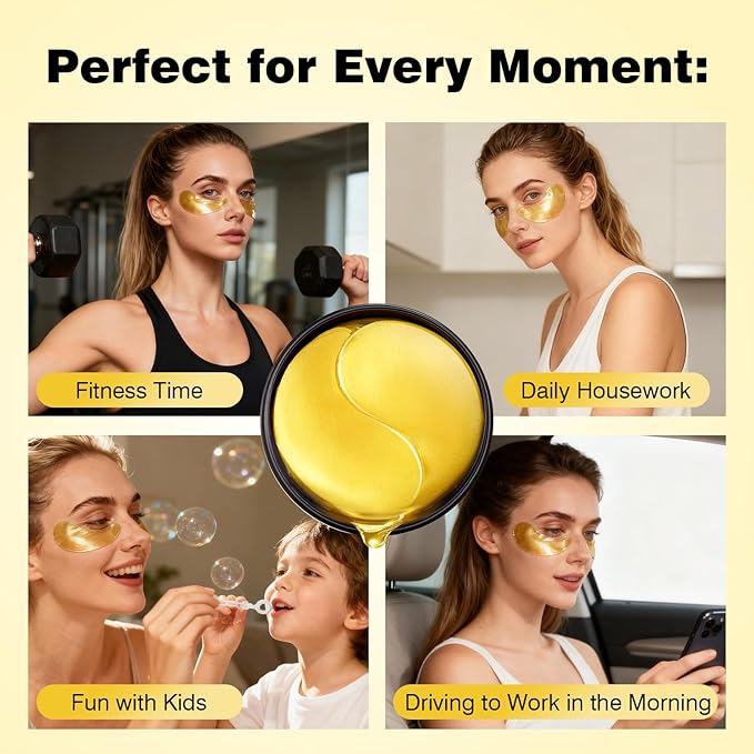 Juland Under Eye Patches 60PCS, 24K Gold Collagen Eye Mask for Puffy Eyes, Hydrating Eye Pads with Hyaluronic Acid, Vitamin C & Castor Oil, Anti-Aging Under Eye Treatment to Smooth Fine Lines, 1Pack