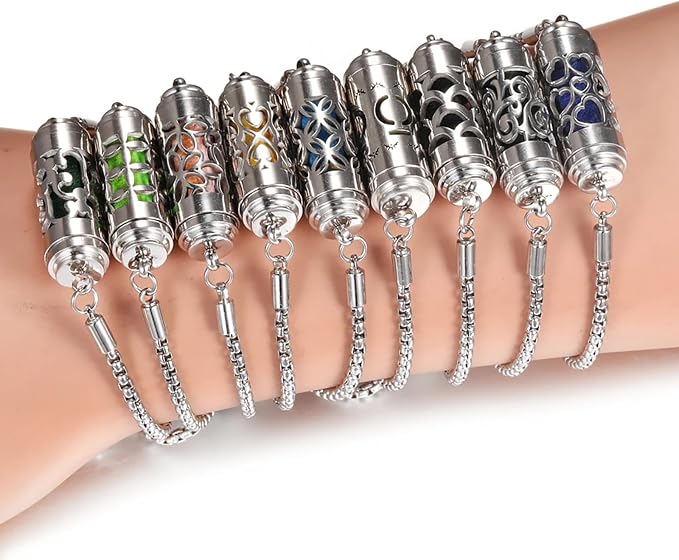 JOYEAR Essential Oil Bracelet,Essential Oil Diffuser Bracelet Stainless Steel Aromatherapy Locket Adjustable Diffuser Bracelet Unisex (Cover-F)