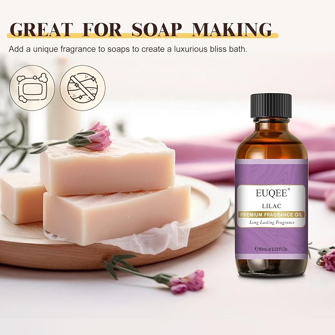 EUQEE 60ml Lilac Fragrance Oil with Glass Dropper for Diffuser(2.02 Fl oz) | Essential Oils for DIY Soap,Bath Bombs,Room & Linen Sprays