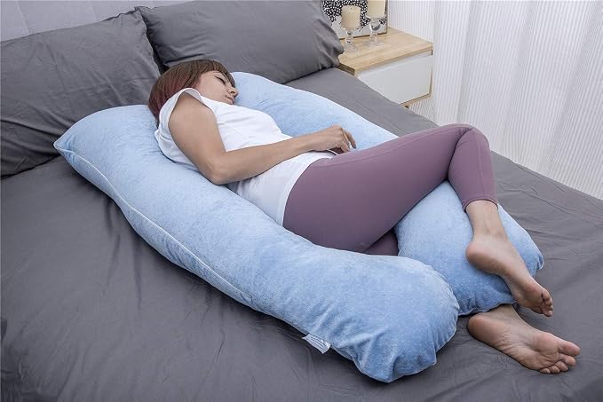 MOON PINE Pregnancy Pillow, U Shaped Full Body Pillow for Maternity Support, Sleeping Pillow with Cover for Pregnant Women (Blue)