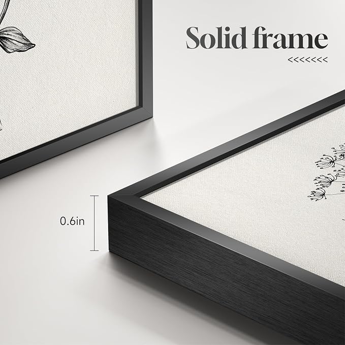 Framed Black and White Floral Wall Art for Bedroom, 4 Piece 11x14 In | Modern farmhouse wall decor, Minimalist flower pictures, Botanical canvas Prints, Living room kitchen bathroom wall decor