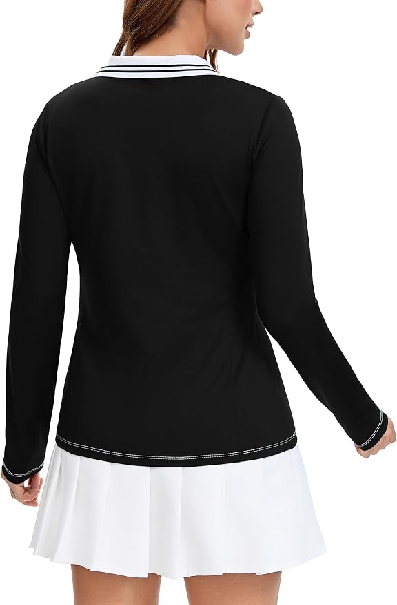 MathCat Womens Golf Shirts, Long Sleeve Polo Shirts Collared V Neck Tennis Shirts Breathable Athletic Tops