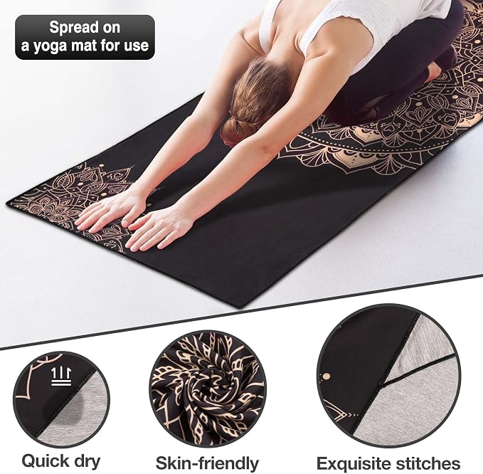 MoKo Yoga Towel, Non Slip Hot Yoga Towel Blanket Printing Pattern Quick Dry with Corner Pocket for Bikram, Pilates, Gym Workout, Outdoor Picnic, Lotus