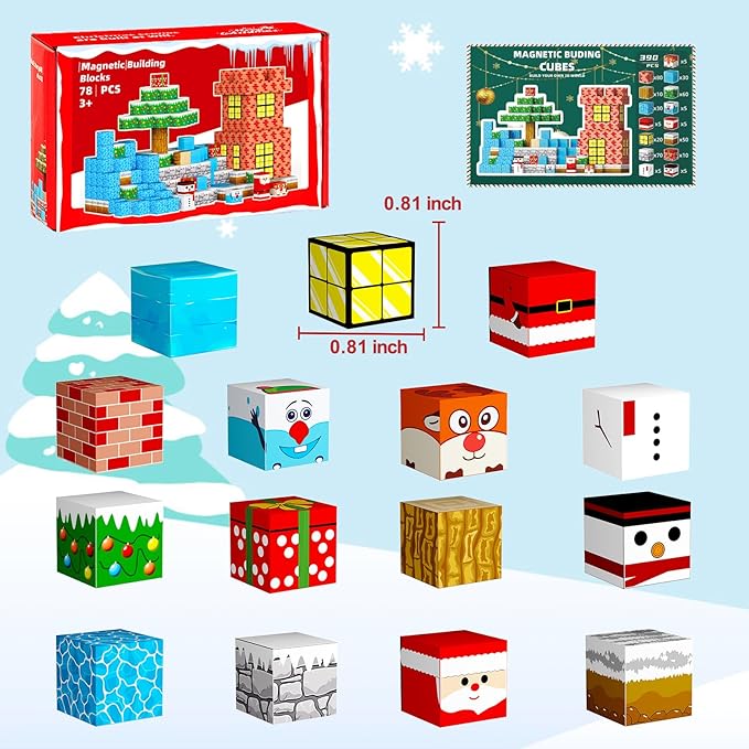 Magnetic Blocks Building Toys for Kids: Build Mine Christmas Magnet World for Boys Girls Ages 3 4 5 6 7 8 9 10 - Sensory Educational Magnet Building Toy Set for Kids