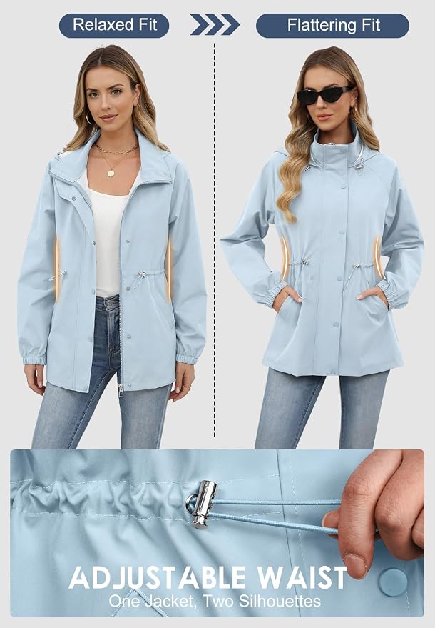 Zando Rain Jacket Women Waterproof - Lightweight Rain Coat with Hood Windbreaker Trench Raincoat for Women 2026 S-2XL