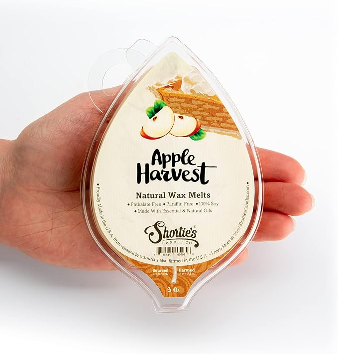 Shortie's Candle Company Apple Harvest Natural Soy Wax Melts - 1 Highly Scented 3 Oz. Bar - Made with 100% Soy and Essential Fragrance Oils - Phthalate & Paraffin Free, Vegan, Non-Toxic