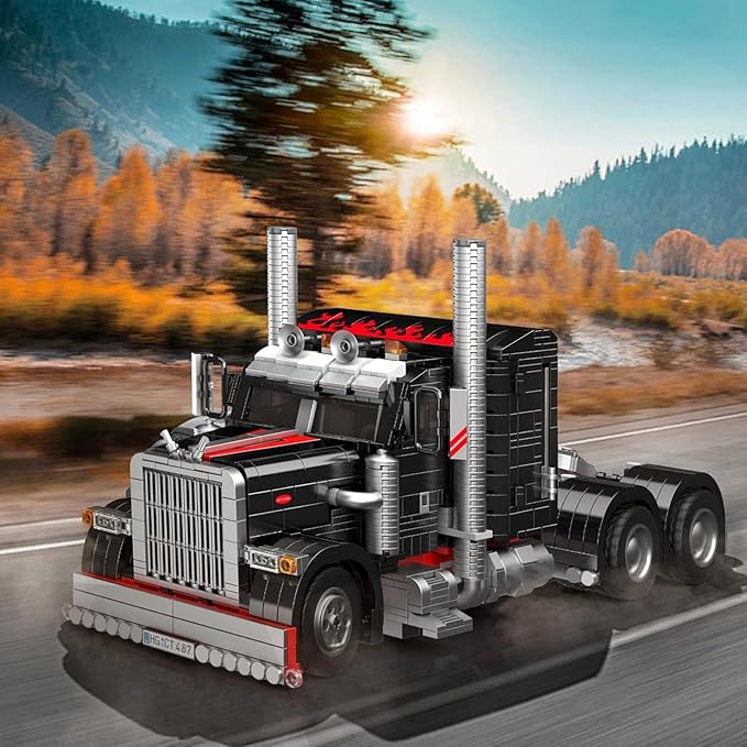 Mould King 10037 Semi Truck Building Set, Flatbed Truck Toy with 10 Wheels, Collectible Car Model to Build and Display, Buildable Gifts for Boys and Girls/Adult (1797 Pieces)