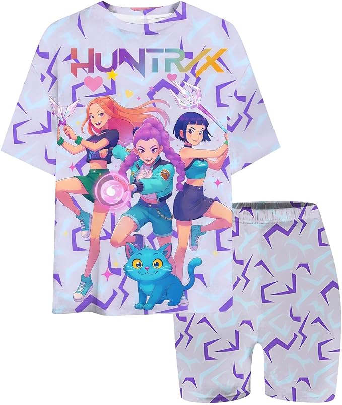 K-POP DEM0N Hunters Outfits for Girls, 2 Piece T-Shirts and Apparel Sets Birthday Gift
