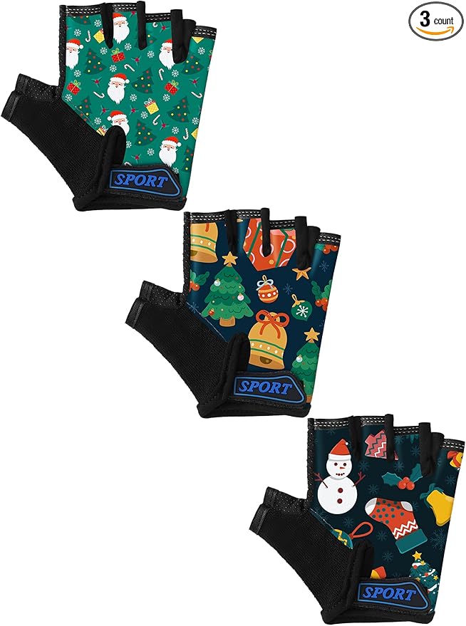 Boao 3 Pairs Kids Half Finger Bike Gloves Non-Slip Breathable Adjustable Birthday Gift for Boys Girls for Bike Workout