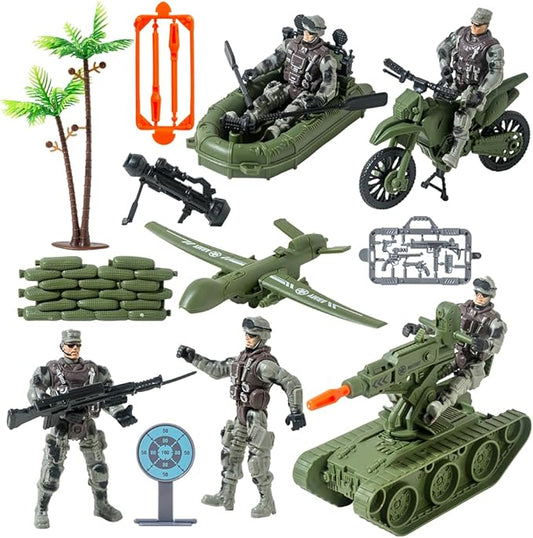 Military Soldier Men Action Figures, 15PCS US Army Soldier Plastic Figure Set Military Base Playset Vehicles Play Combat Toys, Army Toy Set for Kids, Boys, Age 3 4 5 6+