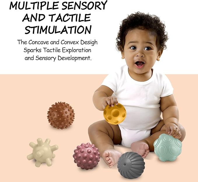 Sensory Balls for Babies 6-12 Months, 6PCS Textured Ball Set | BPA-Free, Soft Infant Toy for Baby Development, Tummy Time, Fine Motor Skills, Early Learning Gift for Baby