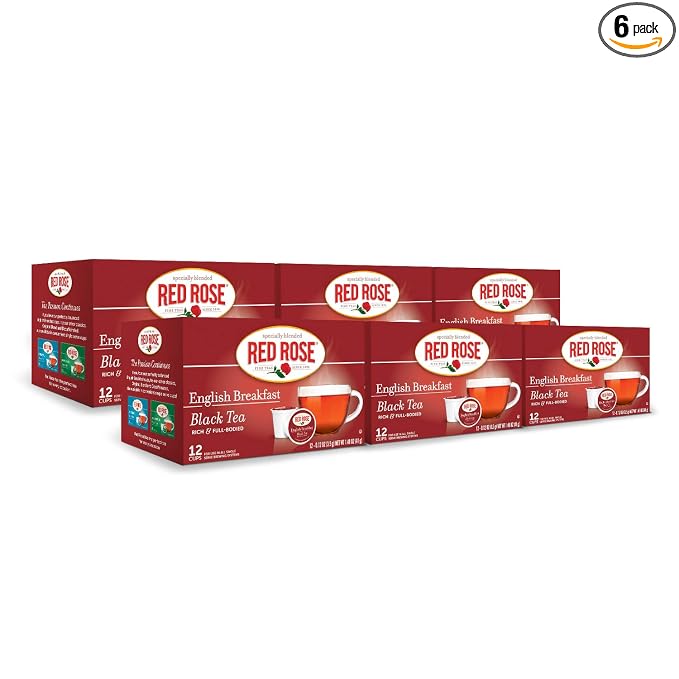 Red Rose Teas Black Teas, 72 Single Serve Cups K-Cup Pods for Keurig Coffee Maker, English Breakfast
