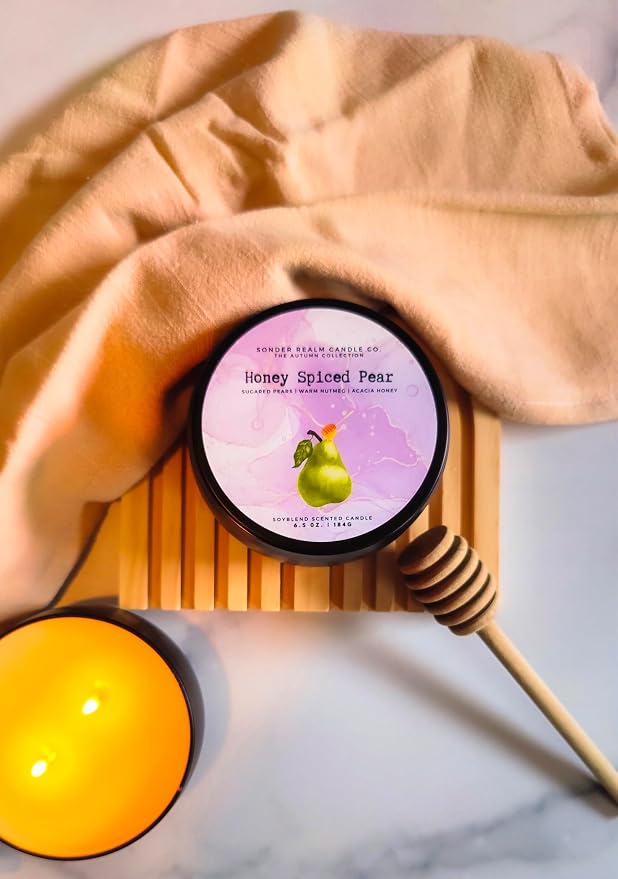 Honey Spiced Pear Candle 6.5 oz. Scented Soy Candle for Home, Gifts for Women & Men, 25-30 Hours Burn Time