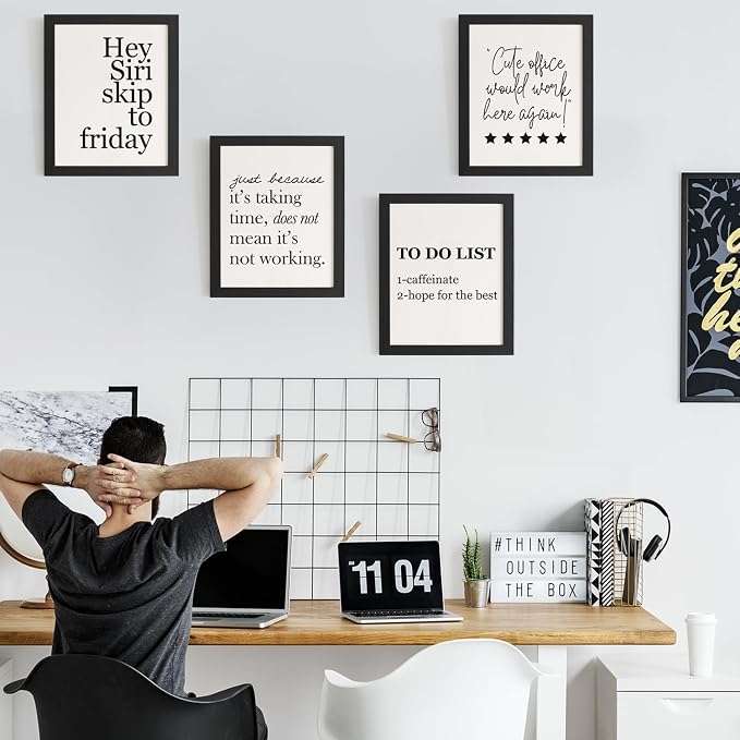 DSHFG Funny Motivational Office Wall Art Decor Prints Set of 4, Black Motivational Wall Decor Trendy Retro Posters for Office Home Decor, 8x10 Unframed