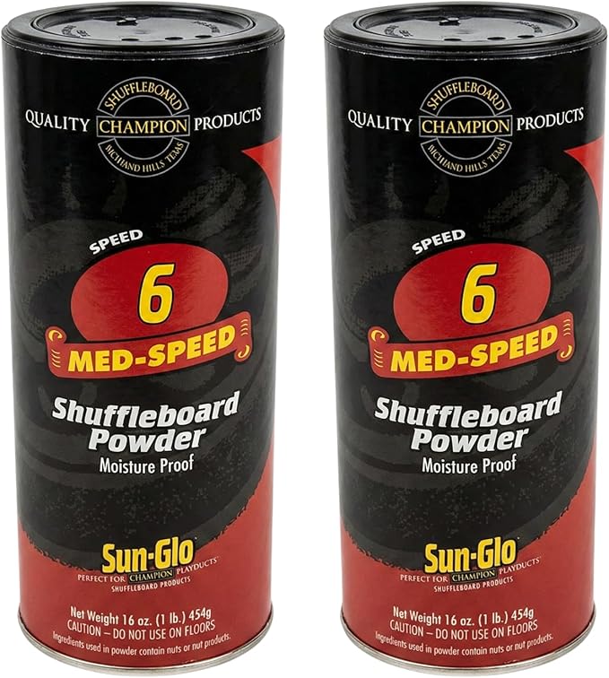 Sun-Glo Shuffleboard Powder Speed #6 (Medium Speed) – Slow Speed for Small Tables (9-12 Ft) & Beginners – 16 oz Shaker Can (2-Pack)