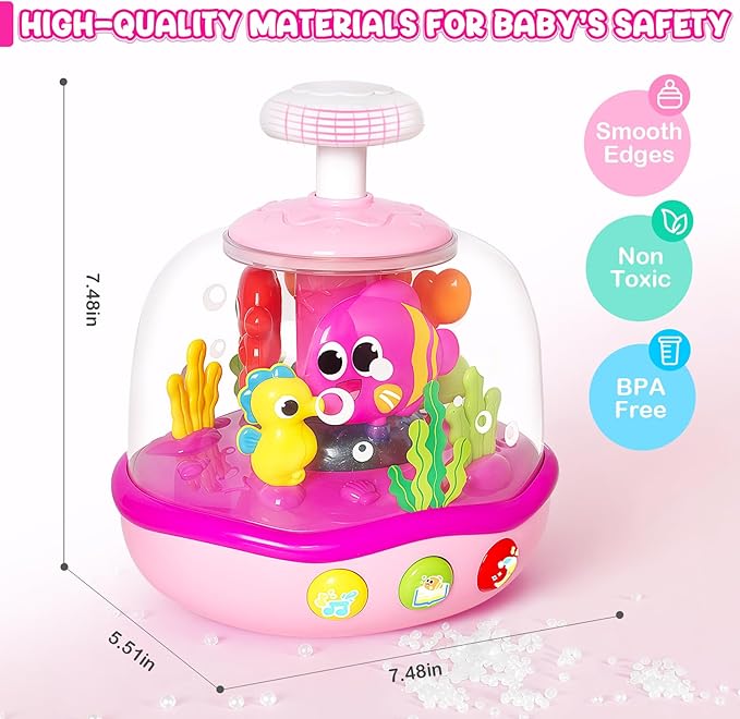Baby Toys 6-12 Months, Musical Aquarium Infant Toys for 7 8 9 10 11 Months, Early Learning Educational Toy with Sound, Press Glow Spin for Cause and Effect, Christmas Birthday Gifts for Girls