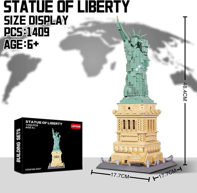 Statue of Liberty Architecture Building Block Sets New York World Famous Landmark Series Architectural Model Toys Gift for Adults Kids 1409 Pieces
