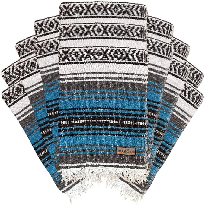 Open Road Goods Bulk Falsa Blankets - Handwoven Authentic Mexican Falsa - Great for Weddings, Yoga, Beach, Picnics, or Mexican Throw! (Bright Blue, 15 Pack)