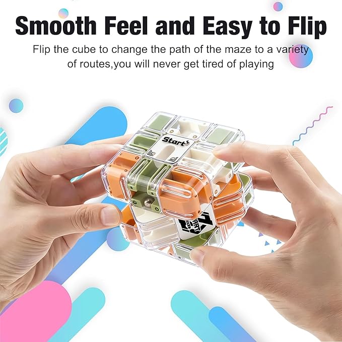 Large 3D Labyrinth Cube Puzzle – Engaging Brain Teaser Toy，3D Labyrinth Stress Balls for Adults, Brain Training Maze Cube, Logic Puzzle Cube for Stress Relief & Focus – Gift for Teens & Adults