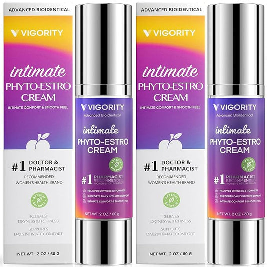 Vigority Intimate Phyto-Estro Cream for Women, Daily Intimate Moisturizer for Comfort & Hydration, Gentle Botanical Formula, Paraben-Free, 2 Pack