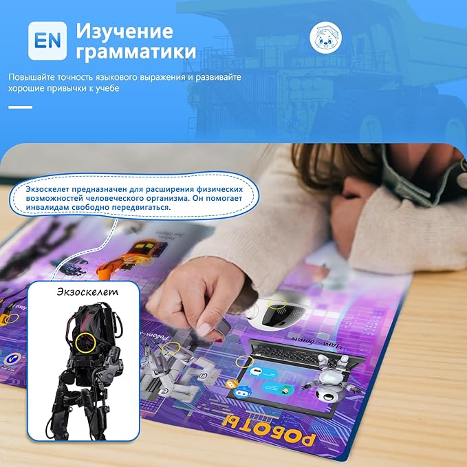 Russian Interactive Book for Children,Russian Autism Toys,Rechargeable Sound Book for Kids 3 4 5 6 7 8 Year Old, Educational Learning Toy for Toddlers 3-5,600+ Sounds,13 Topics of Traffic & Robot
