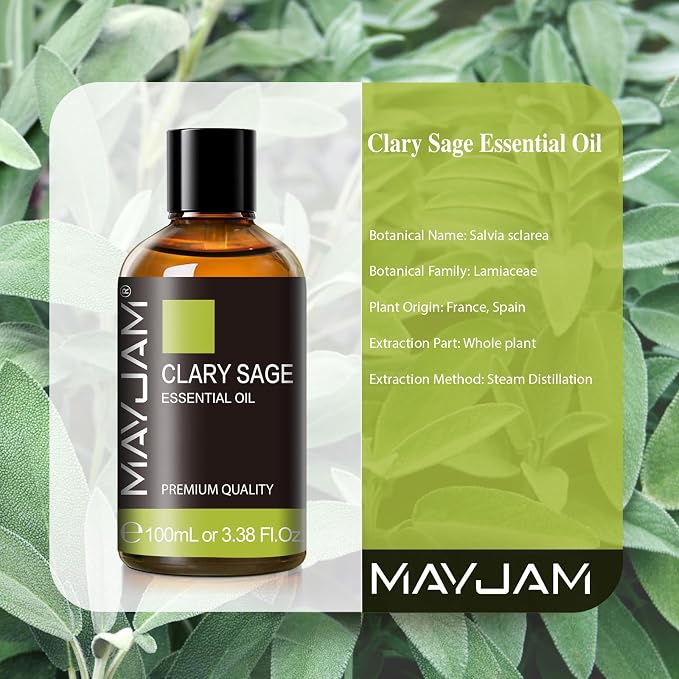 Clary Sage Essential Oil with Glass Dropper - MAYJAM Pure Clary Sage Oil Essential Oils for Diffusers for Home - Perfect for Aromatherapy and Relaxation - Huge 3.38fl.oz